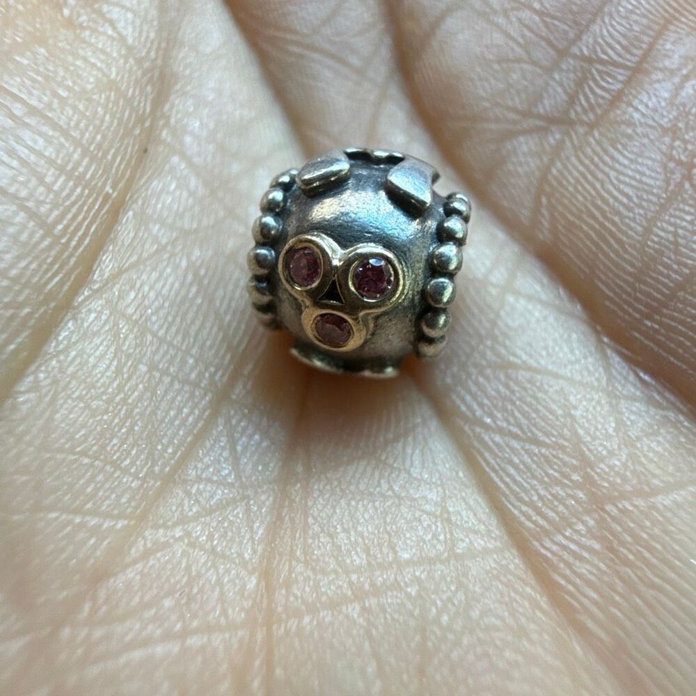 PANDORA S 925 ALE STERLING SILVER 14KT GOLD PINK ZIRCONIA "MOM" BEAD CHARM